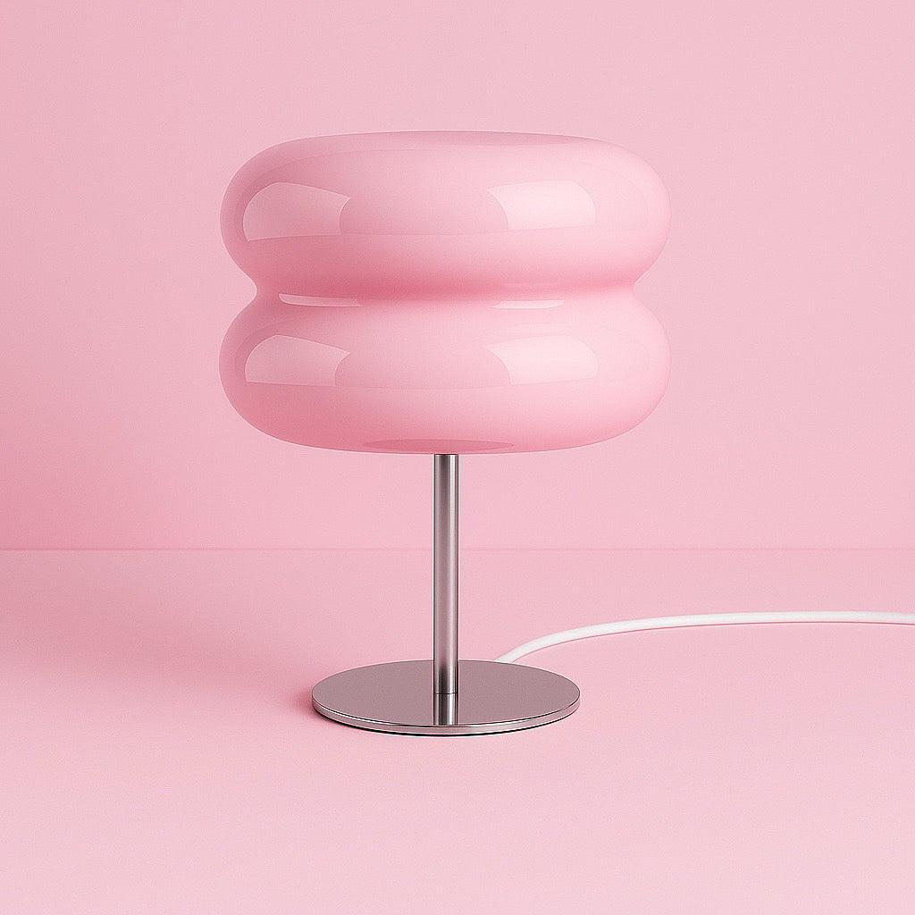 GlowPop Pink LED dimmable bedside table lamp with sculptural glass silhouette