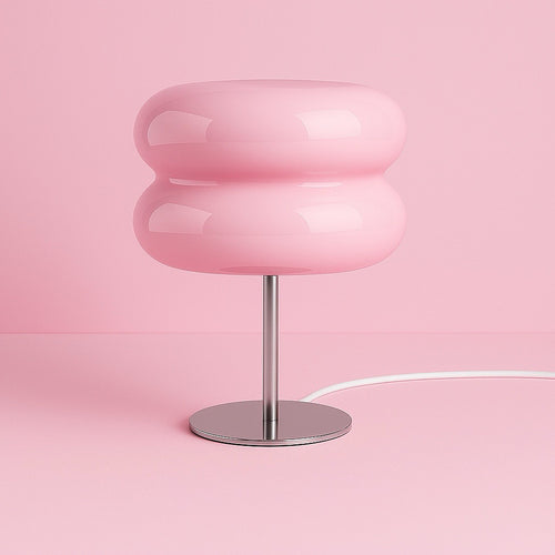 GlowPop Pink LED dimmable bedside table lamp with sculptural glass silhouette