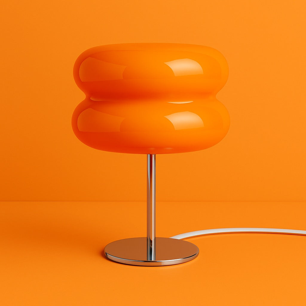 GlowPop Tangerine Orange LED dimmable bedside table lamp with sculptural glass design