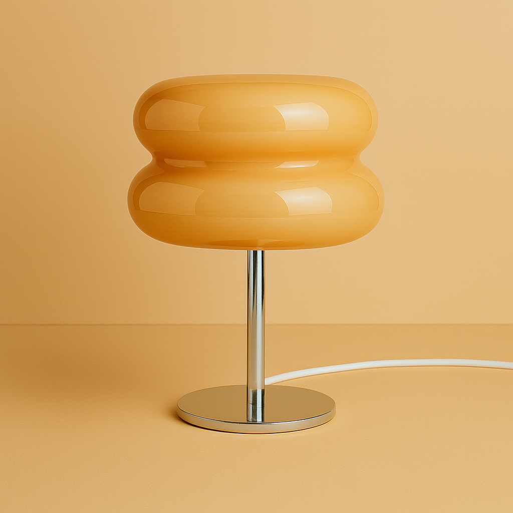 Amber honeycomb glass table lamp with sculptural glow"