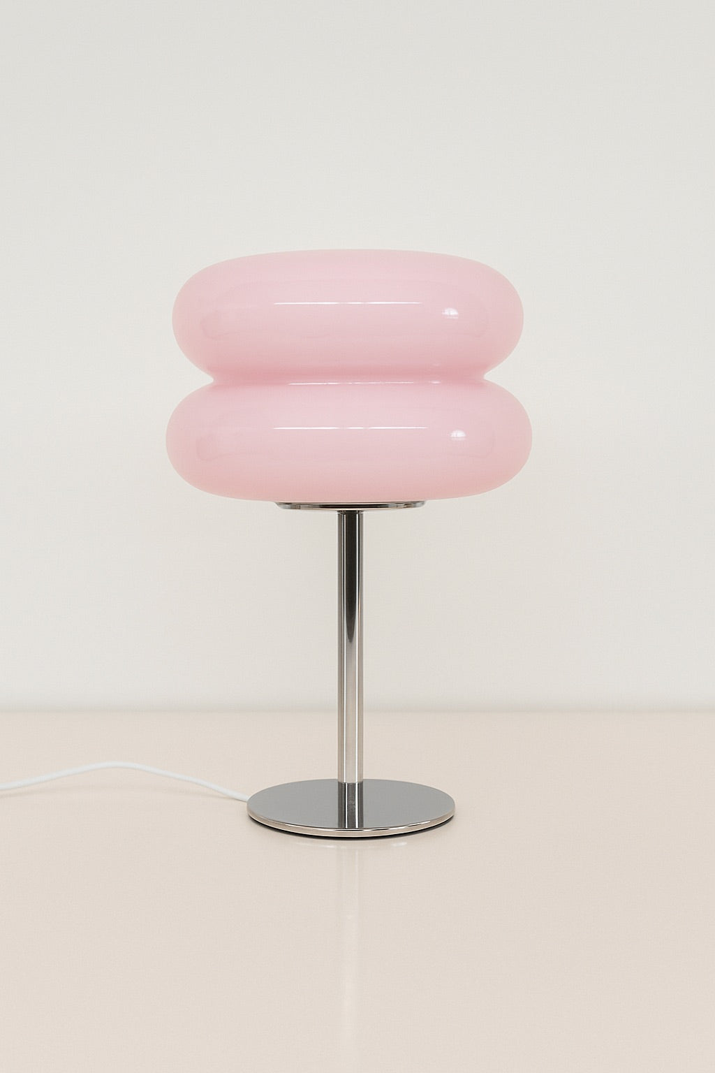 Blush pink sculptural lamp by GlowPop with LED dimmable light for nightstands or reading corners