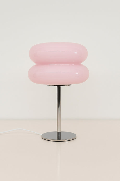 Blush pink sculptural lamp by GlowPop with LED dimmable light for nightstands or reading corners