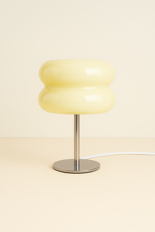 Soft warm beige GlowPop table lamp with dimmable LED light for minimalist interiors