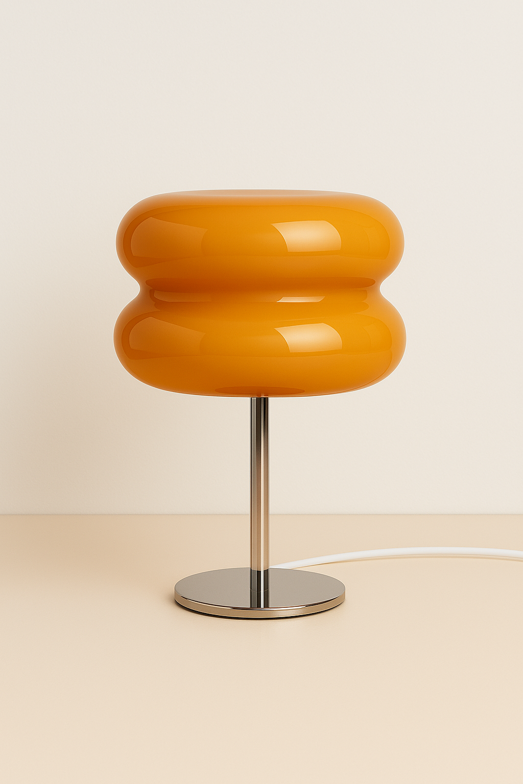 Retro-inspired GlowPop LED bedside lamp in glowing amber orange with dimmable light